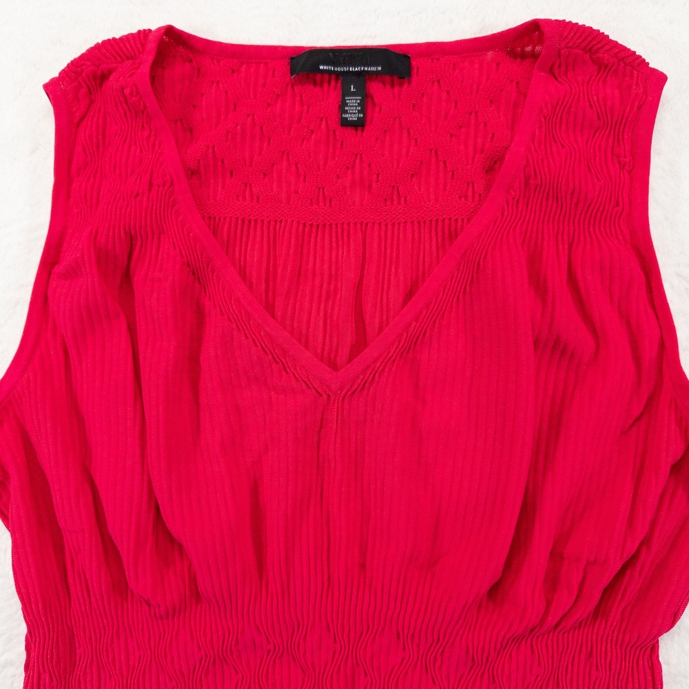 White House Black Market Top Womens Large Pink Smocked Peplum V-Neck Blouse - Picture 2 of 8